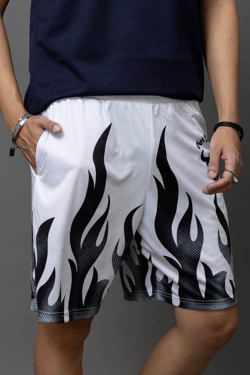Go Devil Flame Printed White Shorts For Men - Image 3